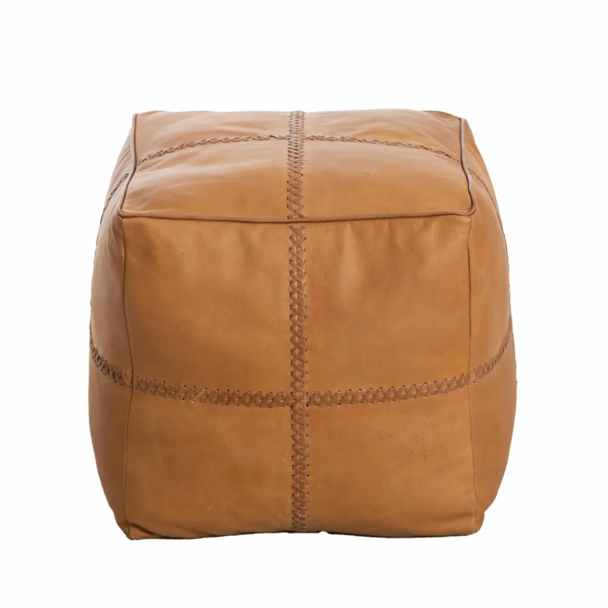 Made in Meubles Pouf en cuir 1 place marron Gaetan