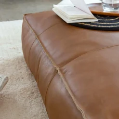Made in Meubles Pouf en cuir grand modèle Mina