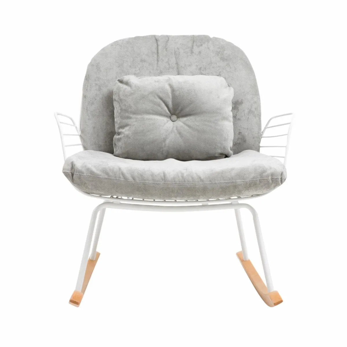 Made in Meubles Rocking chair en métal blanc tissu gris Ethan