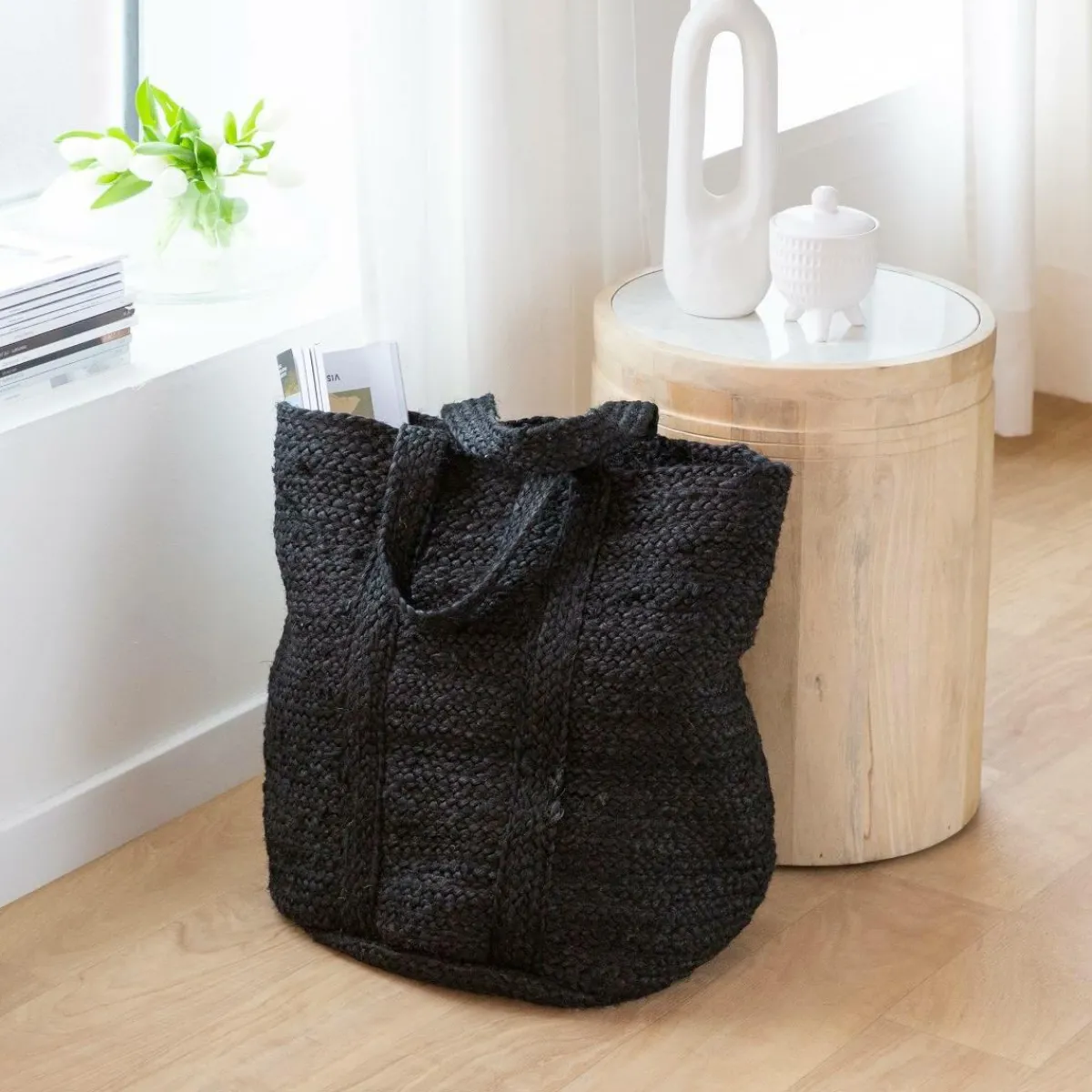 Made in Meubles Sac à buches noir Marlon
