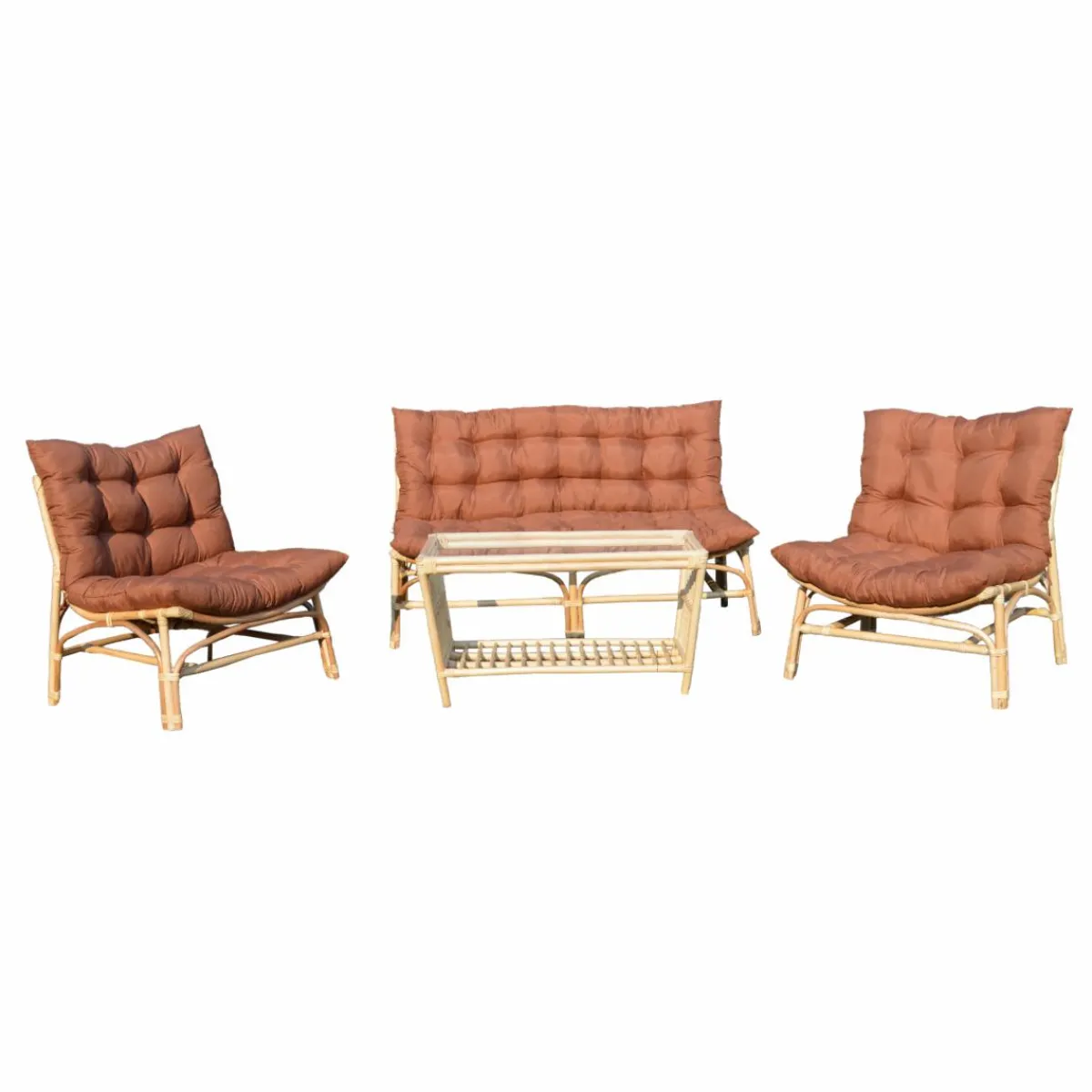 Made in Meubles Salon de jardin en rotin avec coussins terracotta Rattan