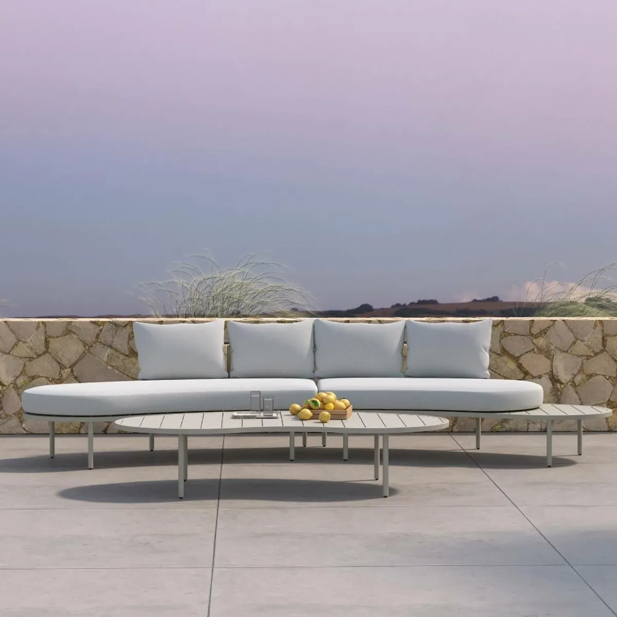 Made in Meubles Salon de jardin haricot en aluminium taupe Zion