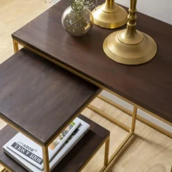 Made in Meubles Set de deux consoles en bois de manguier et métal Léon