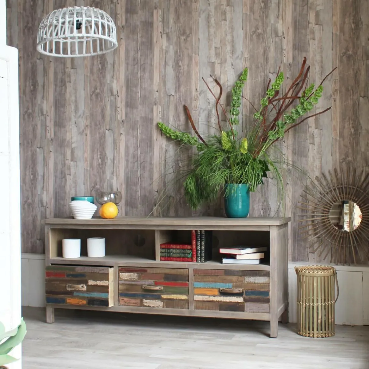 Made in Meubles Suspension blanche en bambou Rattan
