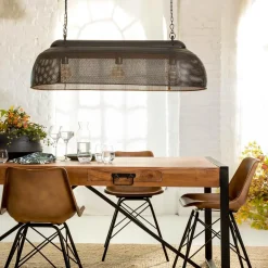 Made in Meubles Suspension en métal noire intérieur doré Clémence