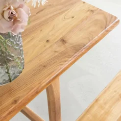 Made in Meubles Table à manger haute + 2 bancs en bois d'acacia Orane