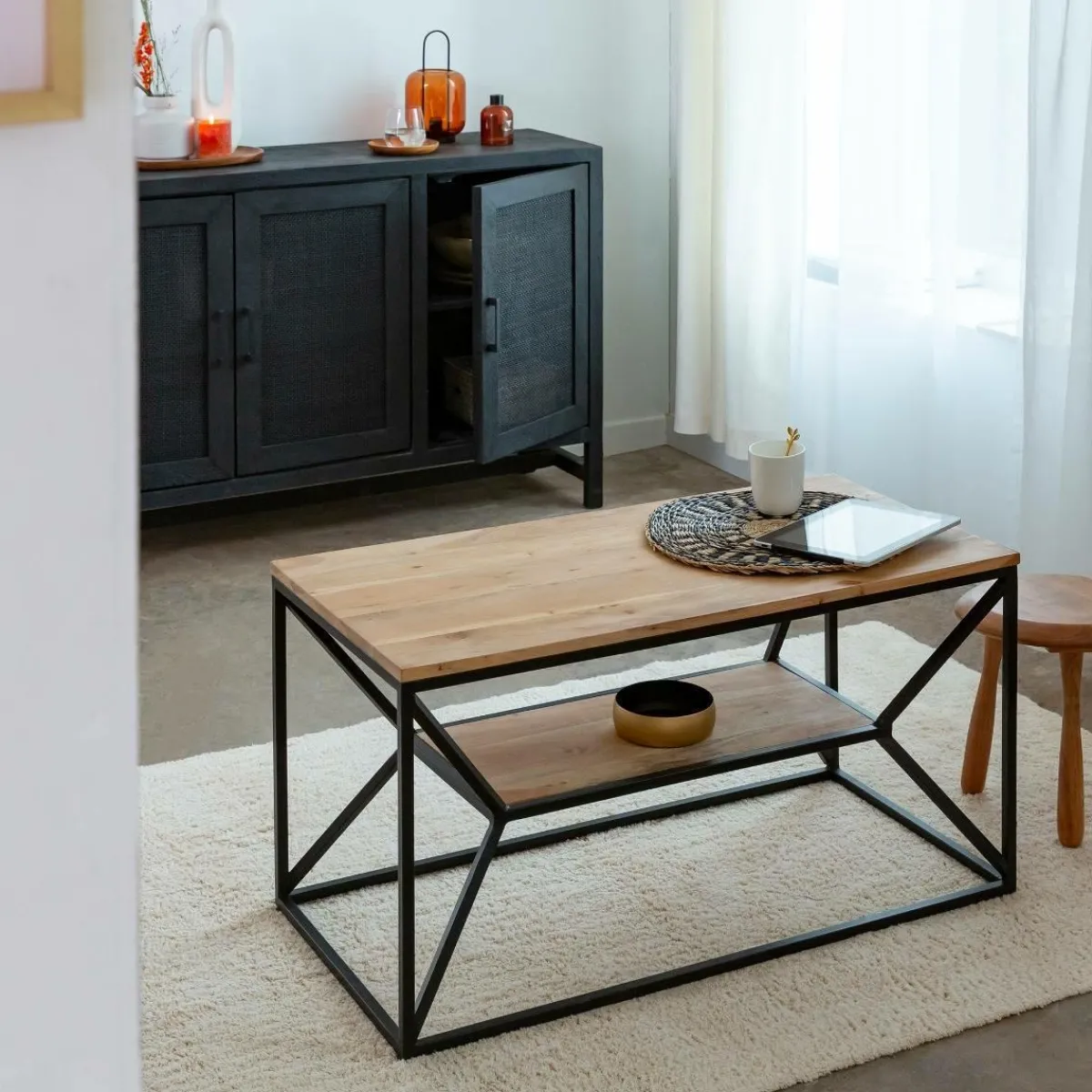 Made in Meubles Table basse à double plateau en bois d'acacia Flavia