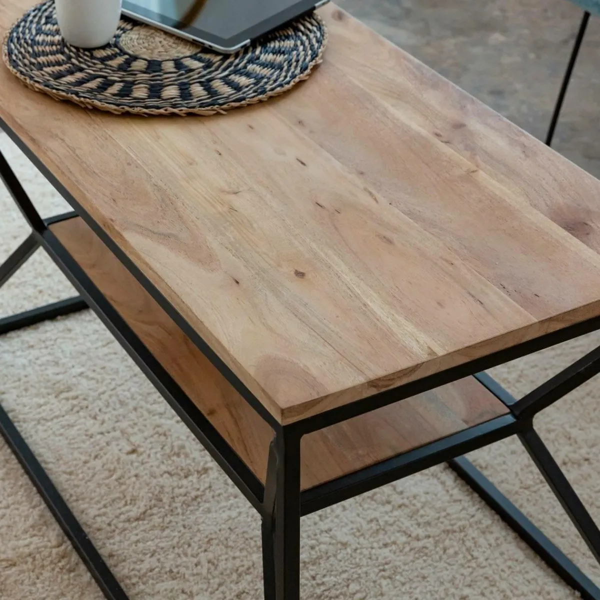 Made in Meubles Table basse à double plateau en bois d'acacia Flavia