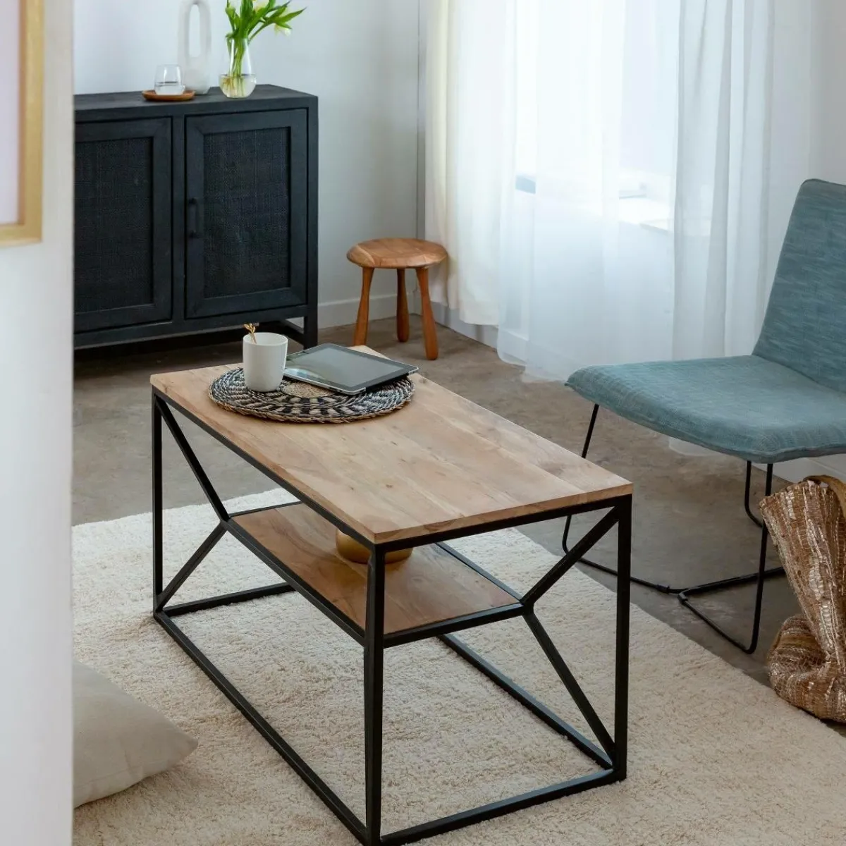 Made in Meubles Table basse à double plateau en bois d'acacia Flavia