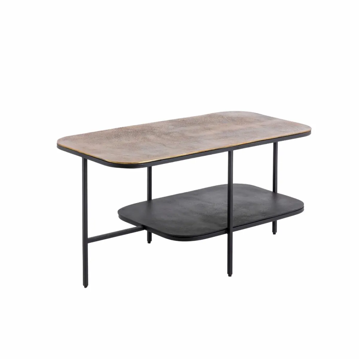 Made in Meubles Table basse avec plateau en aluminium doré et métal noir Victoria