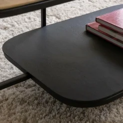 Made in Meubles Table basse avec plateau en aluminium doré et métal noir Victoria