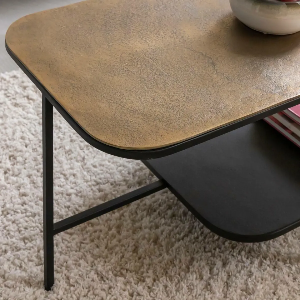 Made in Meubles Table basse avec plateau en aluminium doré et métal noir Victoria