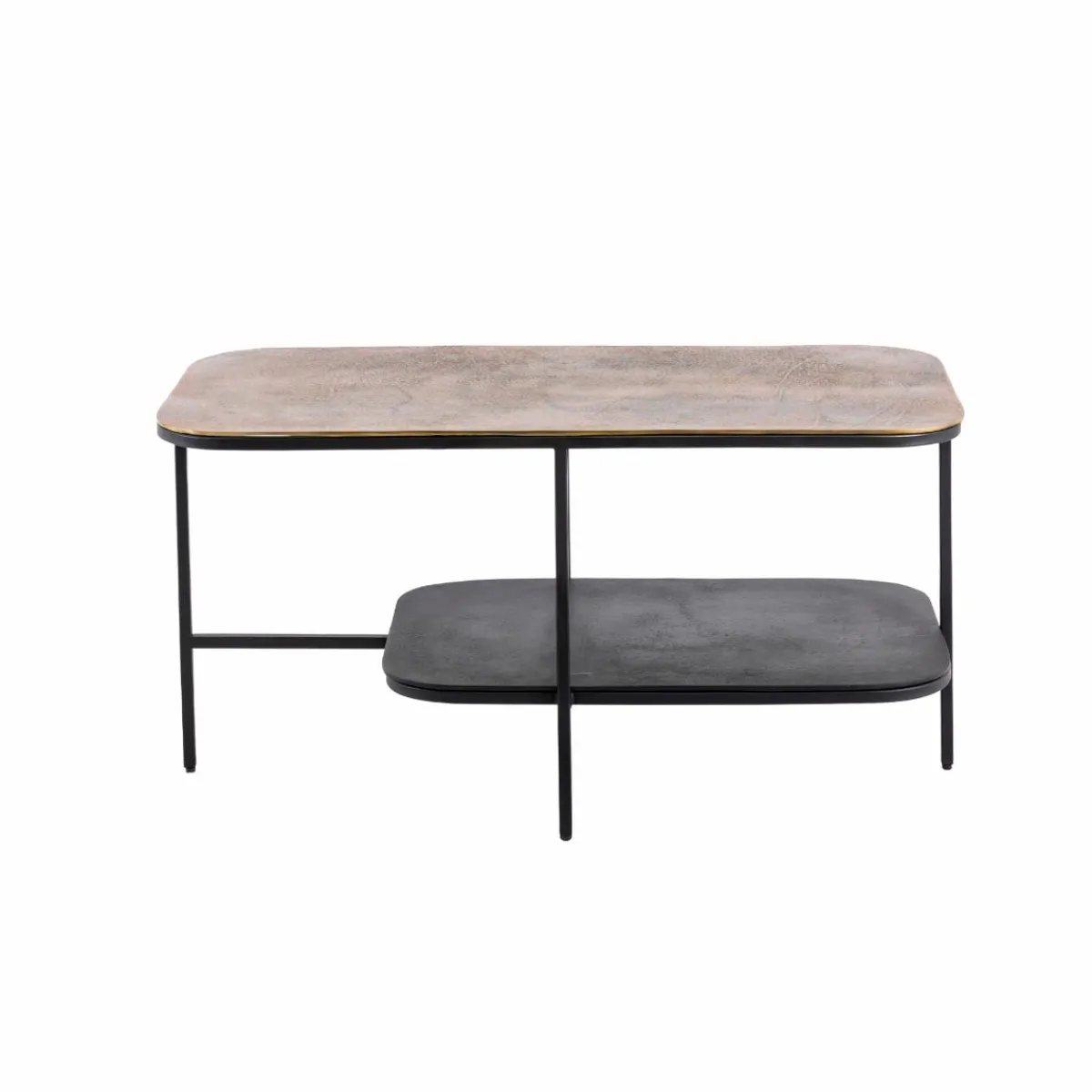 Made in Meubles Table basse avec plateau en aluminium doré et métal noir Victoria