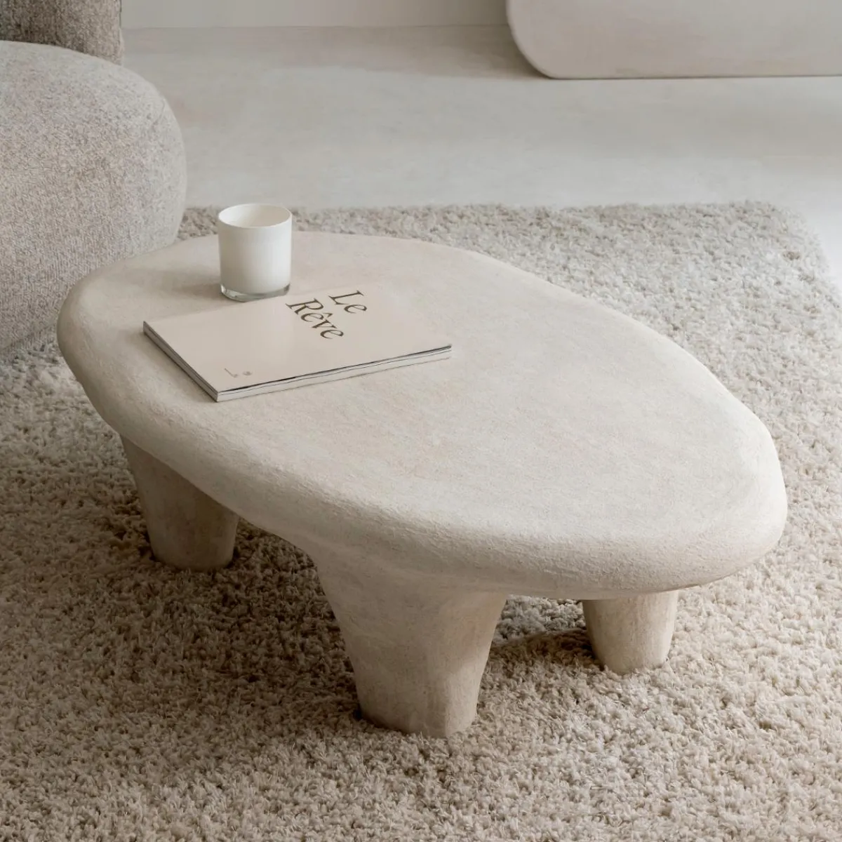 Made in Meubles Table basse blanche en bois effet béton Danaé