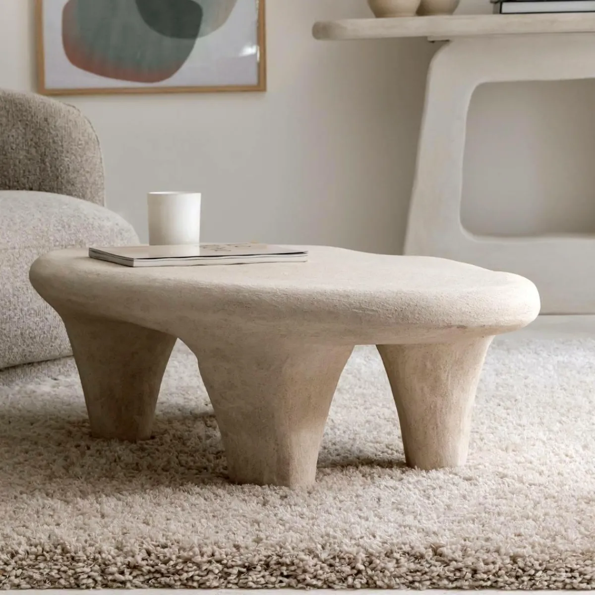Made in Meubles Table basse blanche en bois effet béton Danaé