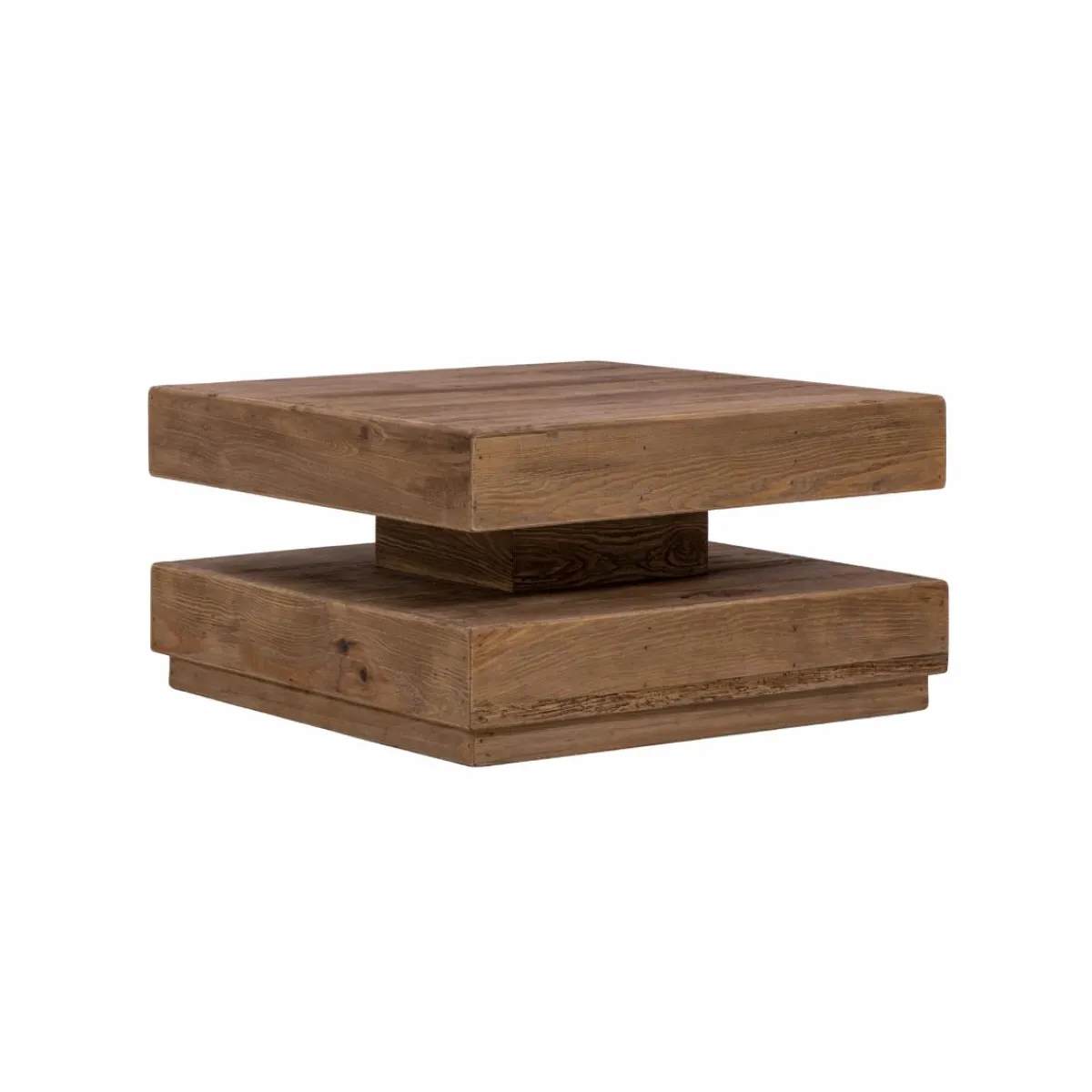 Made in Meubles Table basse carrée à double plateau en bois recyclé Blaise