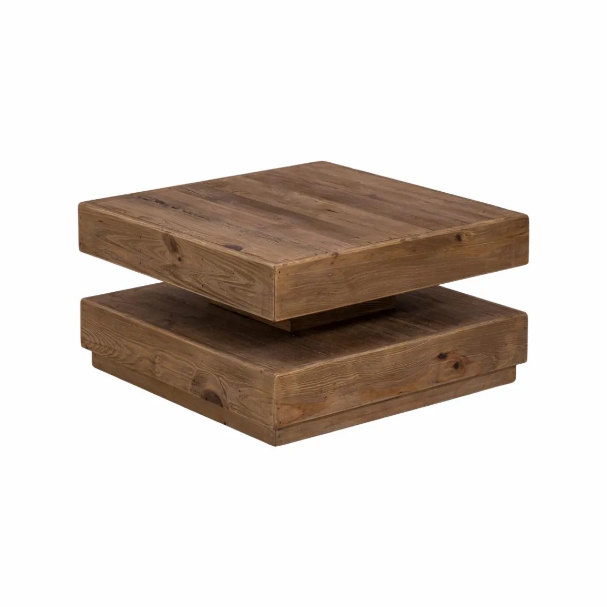 Made in Meubles Table basse carrée à double plateau en bois recyclé Blaise