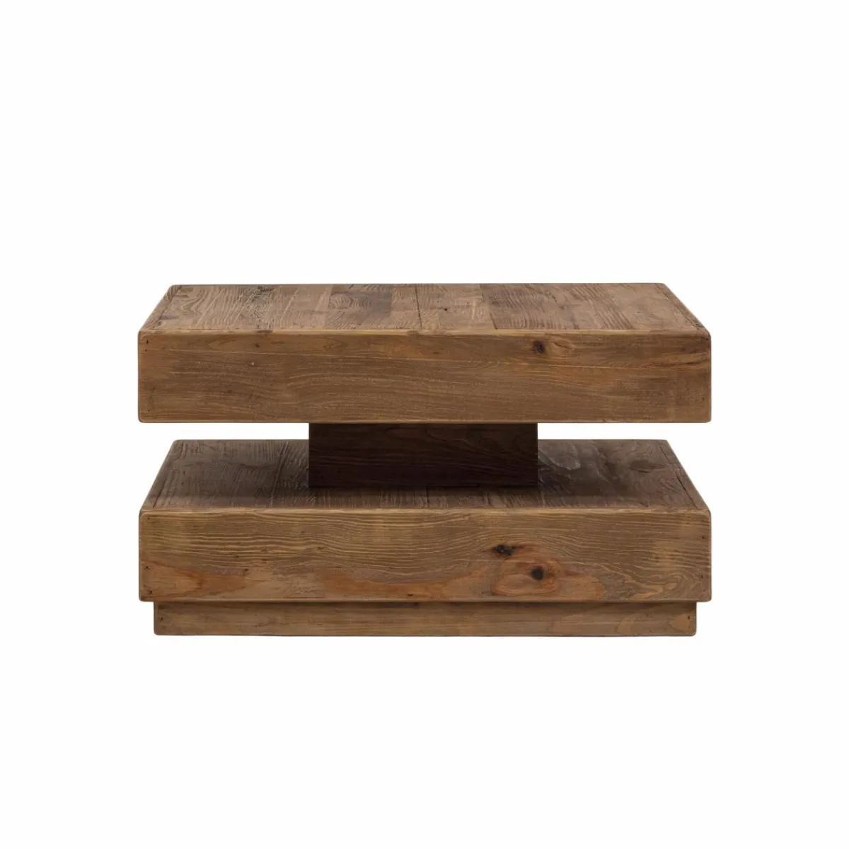 Made in Meubles Table basse carrée à double plateau en bois recyclé Blaise