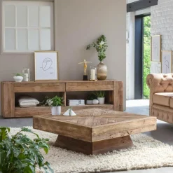 Made in Meubles Table basse carrée en bois recyclé Blaise