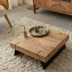 Made in Meubles Table basse carrée en bois d'acacia et métal Cassius