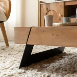 Made in Meubles Table basse carrée en bois d'acacia et métal Cassius