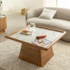 Made in Meubles Table basse carrée en bois de manguier et marbre Adler