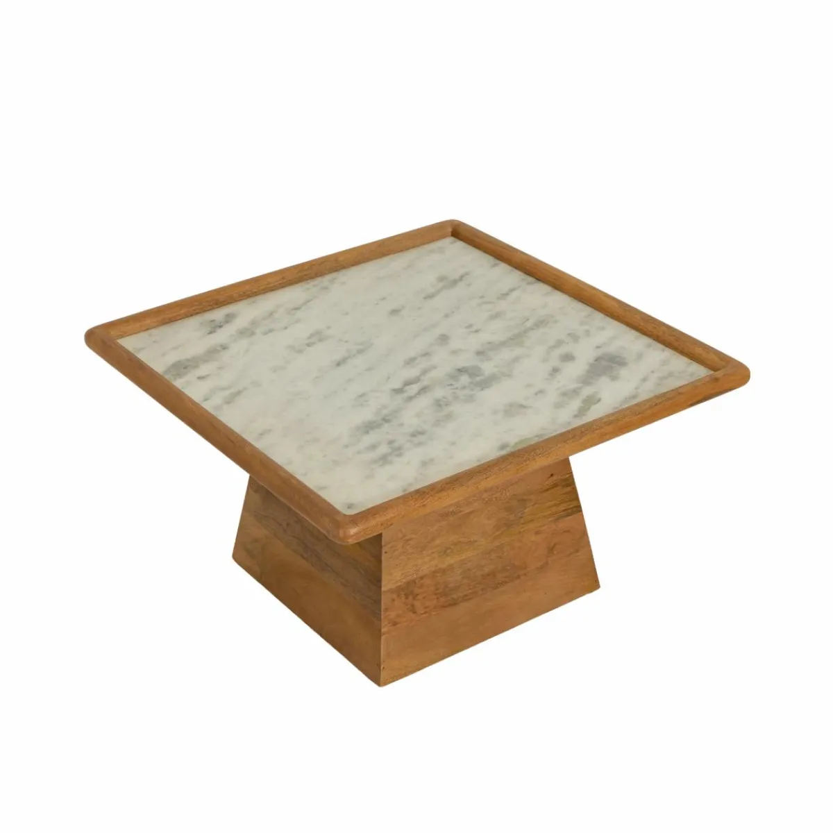 Made in Meubles Table basse carrée en bois de manguier et marbre Adler