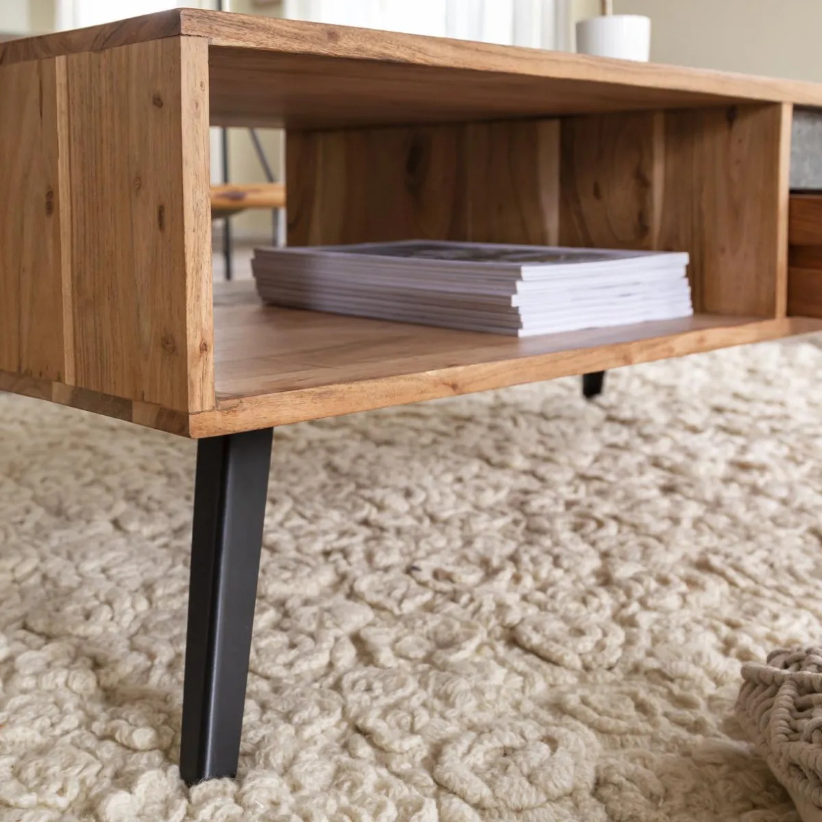 Made in Meubles Table basse en bois d'acacia et pierre Yvan