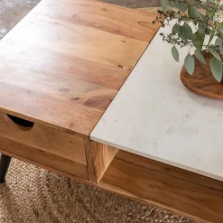 Made in Meubles Table basse en bois d'acacia et marbre Frida