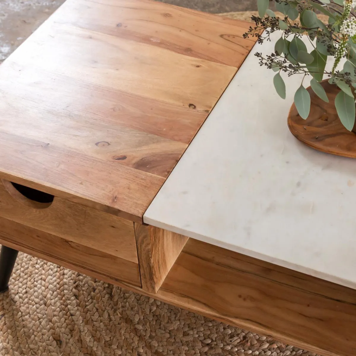 Made in Meubles Table basse en bois d'acacia et marbre Frida