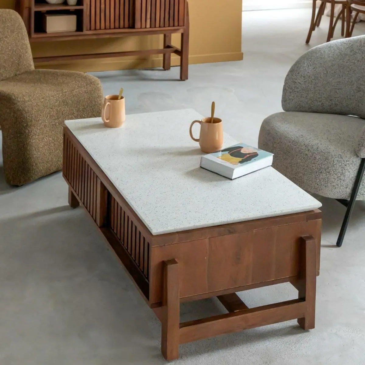 Made in Meubles Table basse en bois d'acacia et terrazzo Kaelis