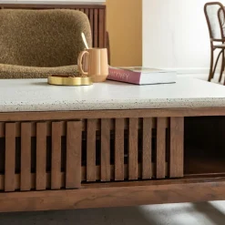 Made in Meubles Table basse en bois d'acacia et terrazzo Kaelis