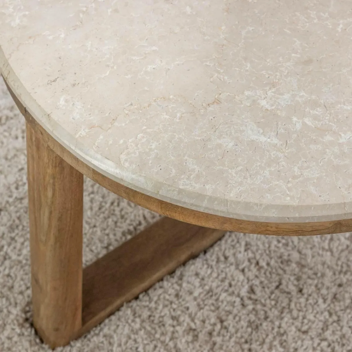 Made in Meubles Table basse en bois de manguier et marbre Moana