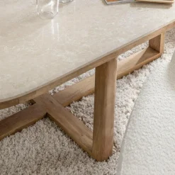 Made in Meubles Table basse en bois de manguier et marbre Moana