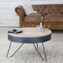 Made in Meubles Table basse en bois de manguier et métal Locker