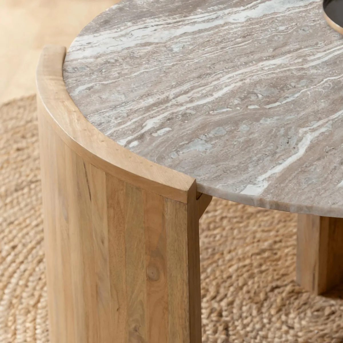 Made in Meubles Table basse en bois de manguier et marbre Isabella