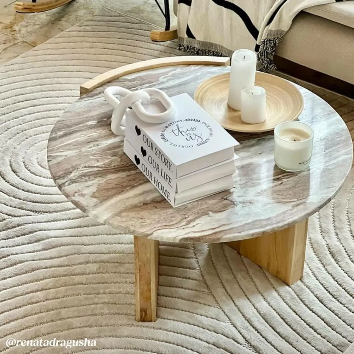 Made in Meubles Table basse en bois de manguier et marbre Isabella