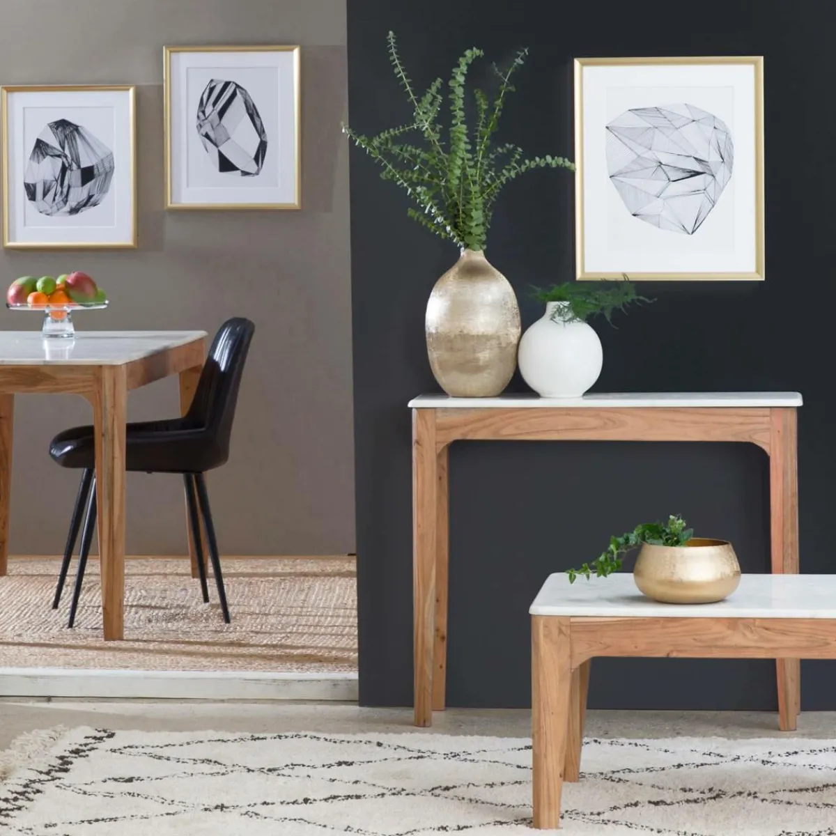 Made in Meubles Table basse en bois de manguier et marbre Arthuro