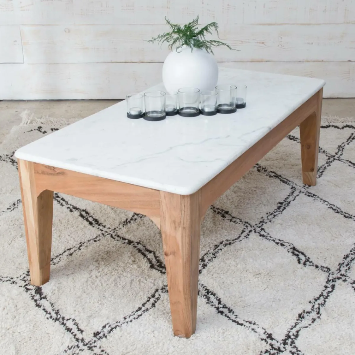 Made in Meubles Table basse en bois de manguier et marbre Arthuro