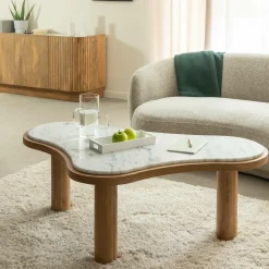 Made in Meubles Table basse en bois de manguier et marbre Adler