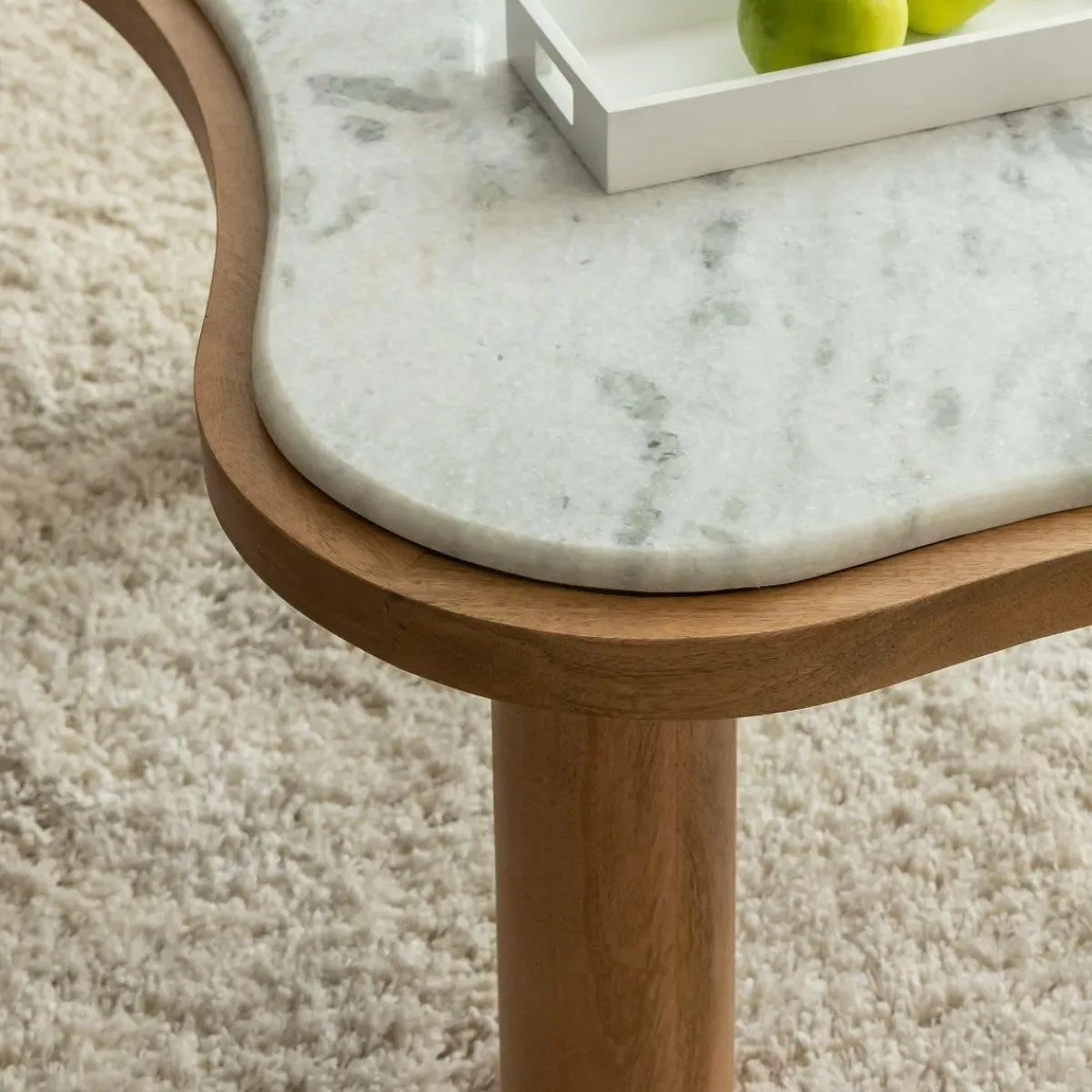 Made in Meubles Table basse en bois de manguier et marbre Adler