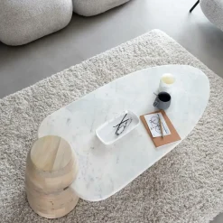 Made in Meubles Table basse en bois de manguier et marbre Moana