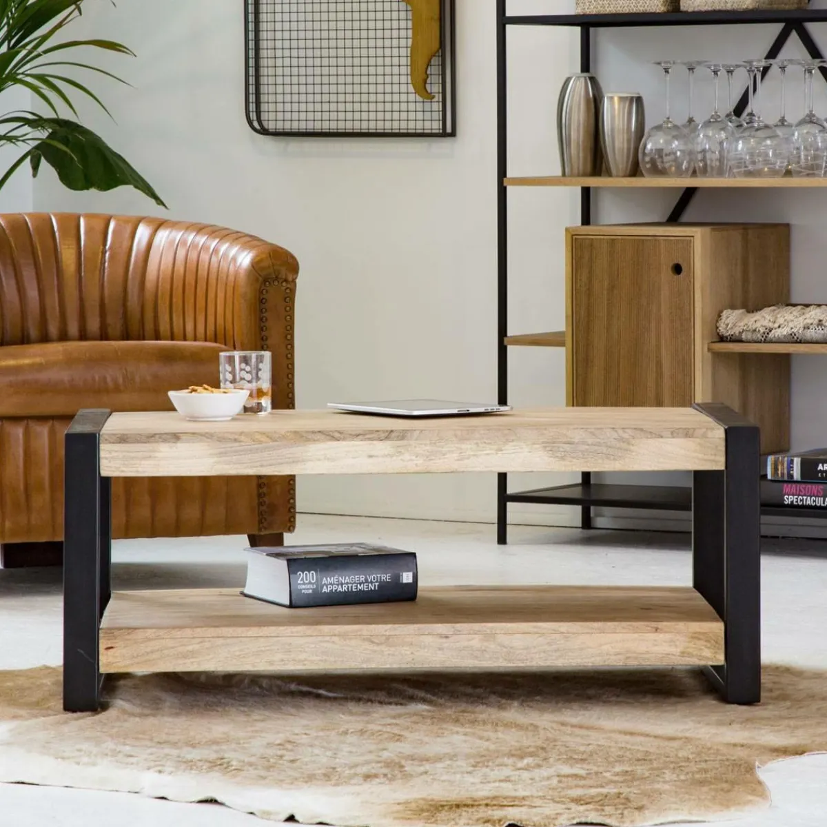 Made in Meubles Table basse en bois de manguier 100 cm New-York