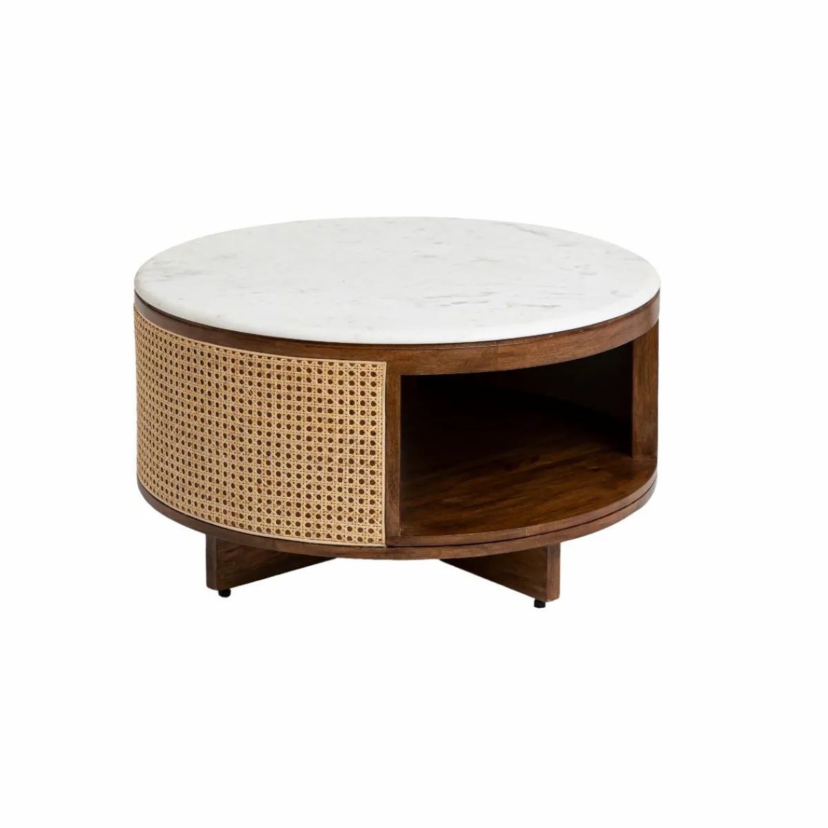 Made in Meubles Table basse en bois de manguier, cannage et marbre Brook