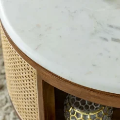 Made in Meubles Table basse en bois de manguier, cannage et marbre Brook