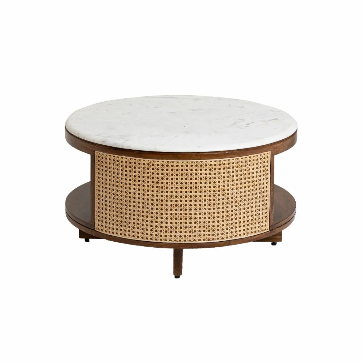 Made in Meubles Table basse en bois de manguier, cannage et marbre Brook