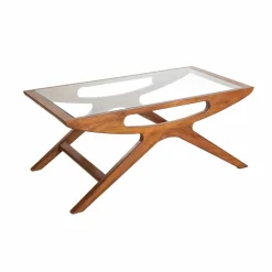 Made in Meubles Table basse en bois de manguier et verre Alina