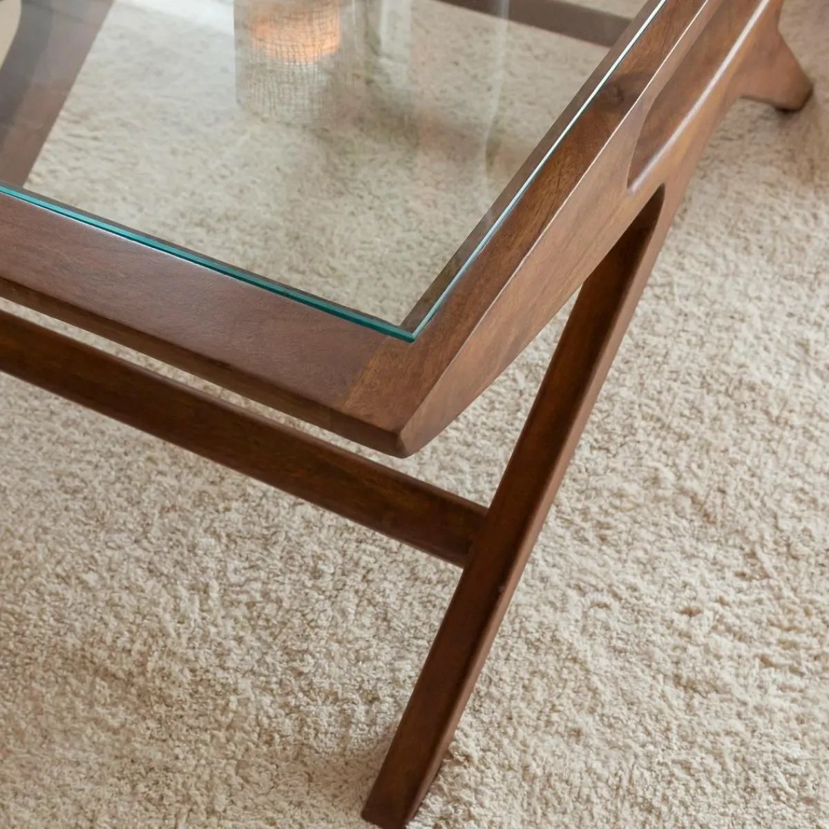 Made in Meubles Table basse en bois de manguier et verre Alina