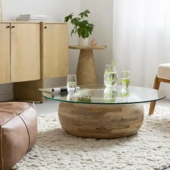 Made in Meubles Table basse en bois de manguier et verre Nerys