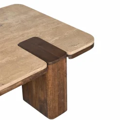 Made in Meubles Table basse en bois de manguier et travertin Carola
